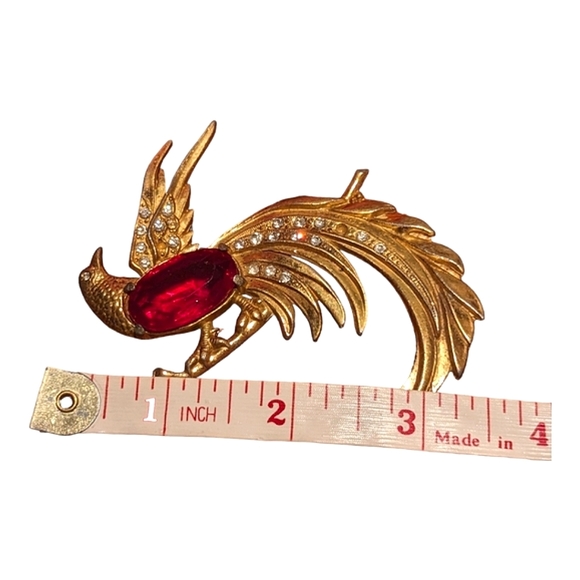 Vintage 1940 red & gold faceted rare crystal Gold plate bird of Paradise - Picture 6 of 16